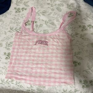 Pink Lace Trim Tank Top